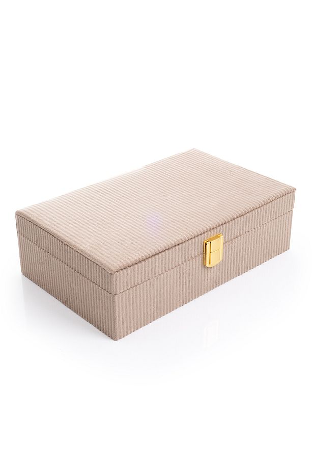 Aynalı Kahve Fitilli Kadife Mücevher Kutusu, Organizer, Takı Kutusu 25 X 16 X 7 Cm - 4