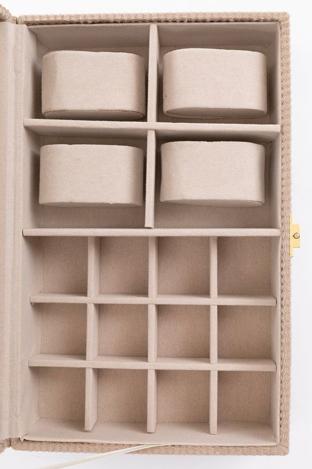 Aynalı Kahve Fitilli Kadife Mücevher Kutusu, Organizer, Takı Kutusu 25 X 16 X 7 Cm - 3