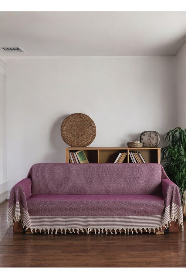 Nova Mürdüm Koltuk Örtüsü 180 x 300 cm Kanepe Çekyat Divan Örtüsü Şalı Pamuklu Dokuma - 1