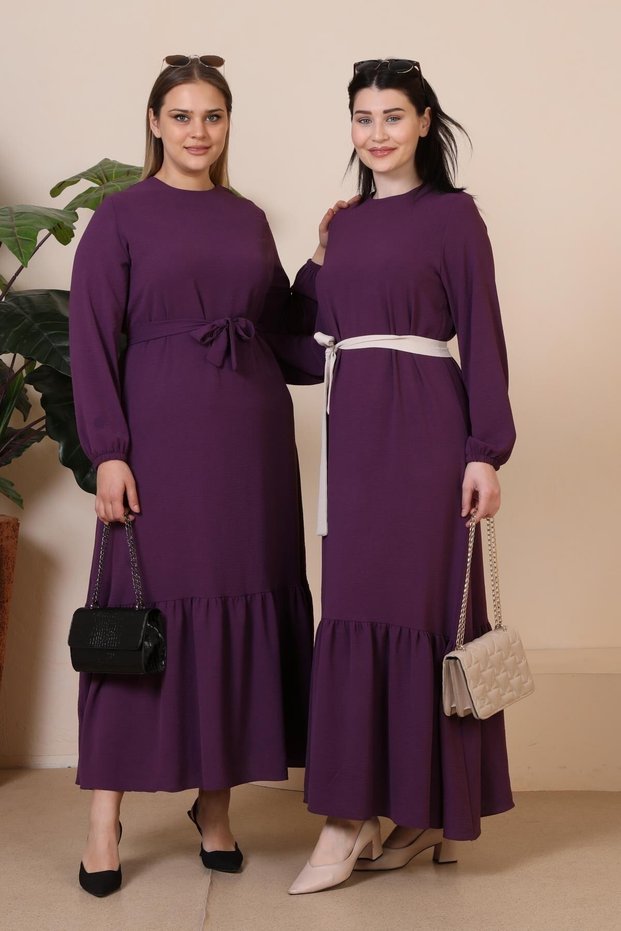 Summer Women's Large Size Dress Pleated Women's Hijab Dress Ayrobin Fabric Plum