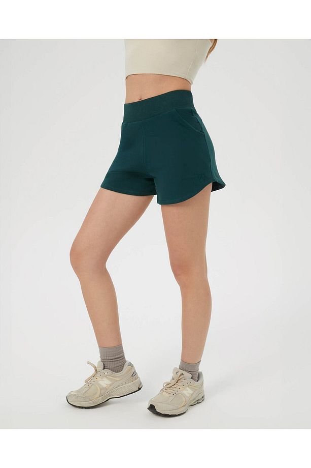 Koyu Yeşil Bel Lastikli Ayarlanabilir Sweatshort Şort - 1