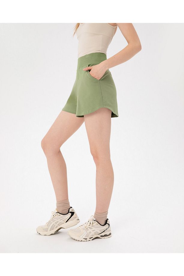 Açık Yeşil Bel Lastikli Ayarlanabilir Sweatshort Şort - 5