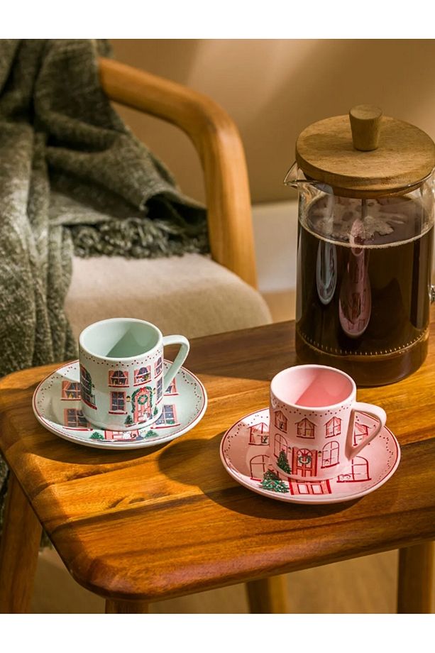 LCW HOME Kahve Fincan Takımı 90 Ml Pembe Baskılı 2 Kişilik Porselen - 3