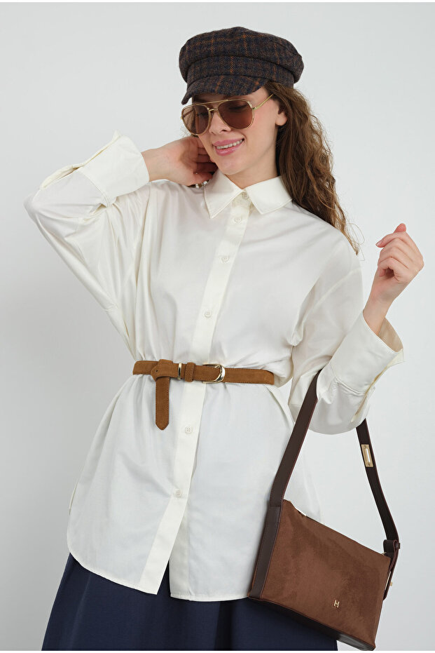 Deri Saplı Süet Çanta Taba - 6