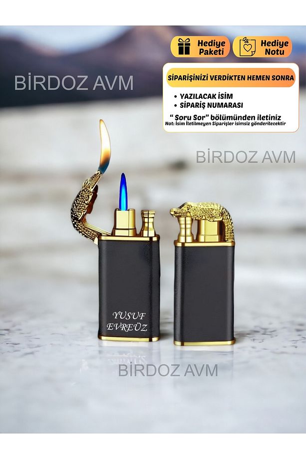 Kişiye Özel Isimli Timsah Başlıklı Çift Ateşli Çakmak ( 1 Adet) - 3