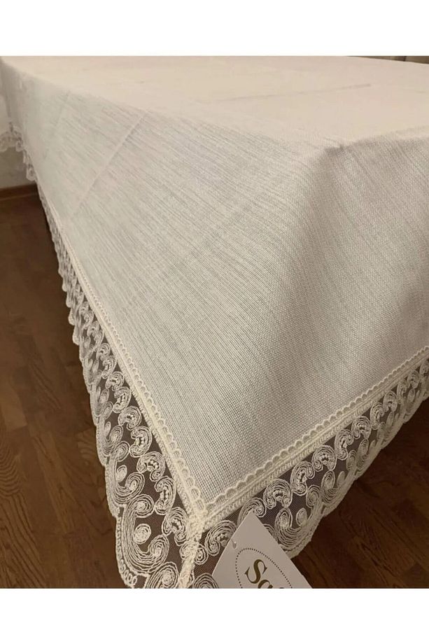Jute Soft Simli Keten Tek Masa Örtüsü Krem - 1