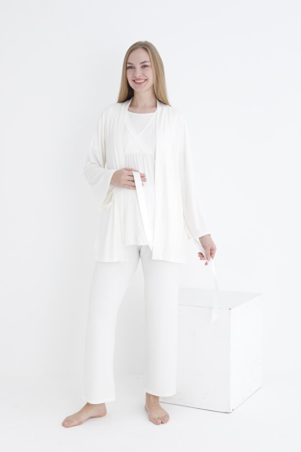 Short Sleeve Suitable for Breastfeeding Maternity and Maternity Pajamas Set with Ruffle Detail
