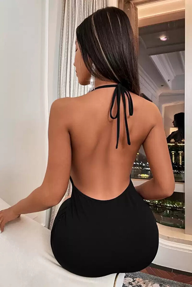 Μίνι φόρεμα μαύρο Halter - 3