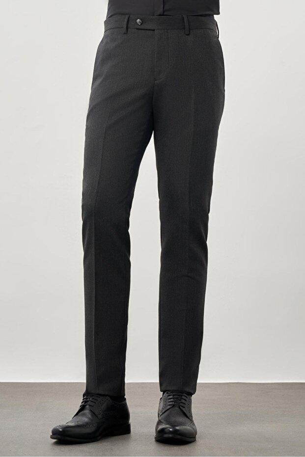 Men's Dark Anthracite Slim Fit Trousers with Flexible Side Pockets 1003245209