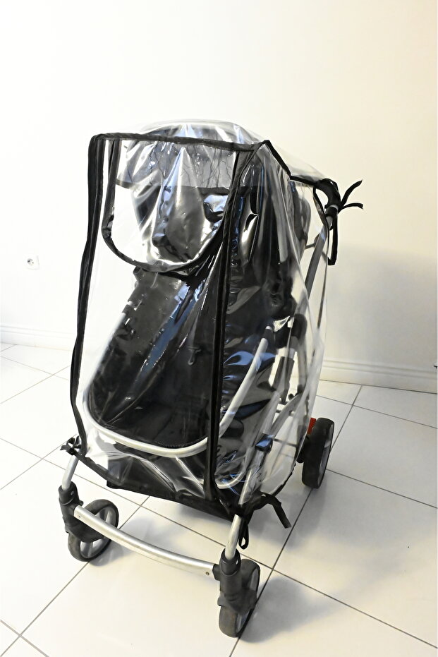 Zippered Ultra Luxury Baby Stroller Raincoat Black Fits All Baby Prams