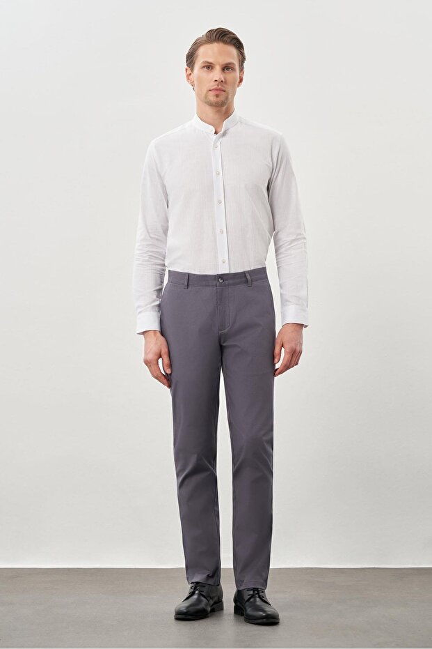 Smoked Cotton Side Pocket Casual Slim Fit Chino Trousers 1003245168