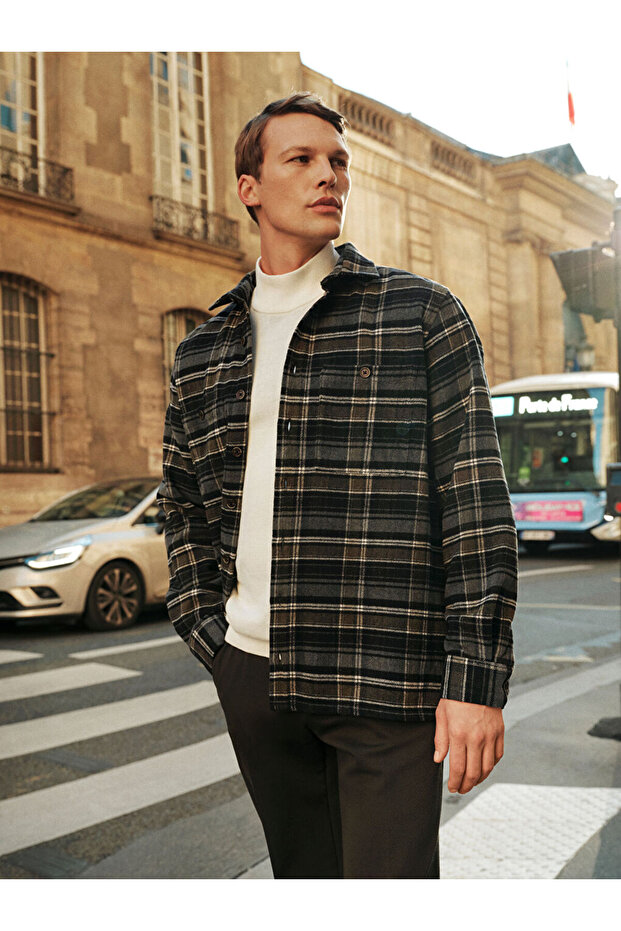 LCW Regular Fit Uzun Kollu Ekose Gabardin Erkek Gömlek - 1