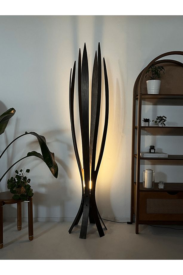 ''Hedra Lambader, İskandinav Tarzı Ahşap Lambader, Dekoratif Yer Lambası, Modern Salon Aydınlatma'' - 7