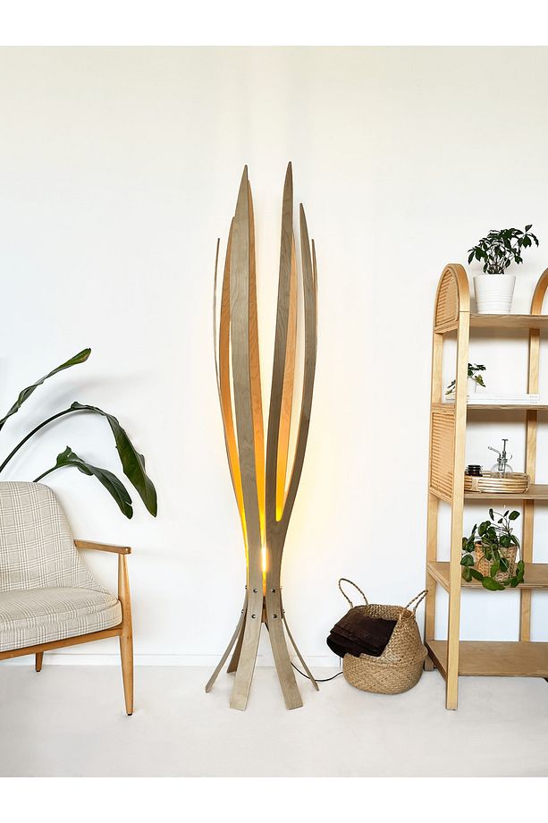 ''Hedra Lambader, İskandinav Tarzı Ahşap Lambader, Dekoratif Yer Lambası, Modern Salon Aydınlatma'' - 8