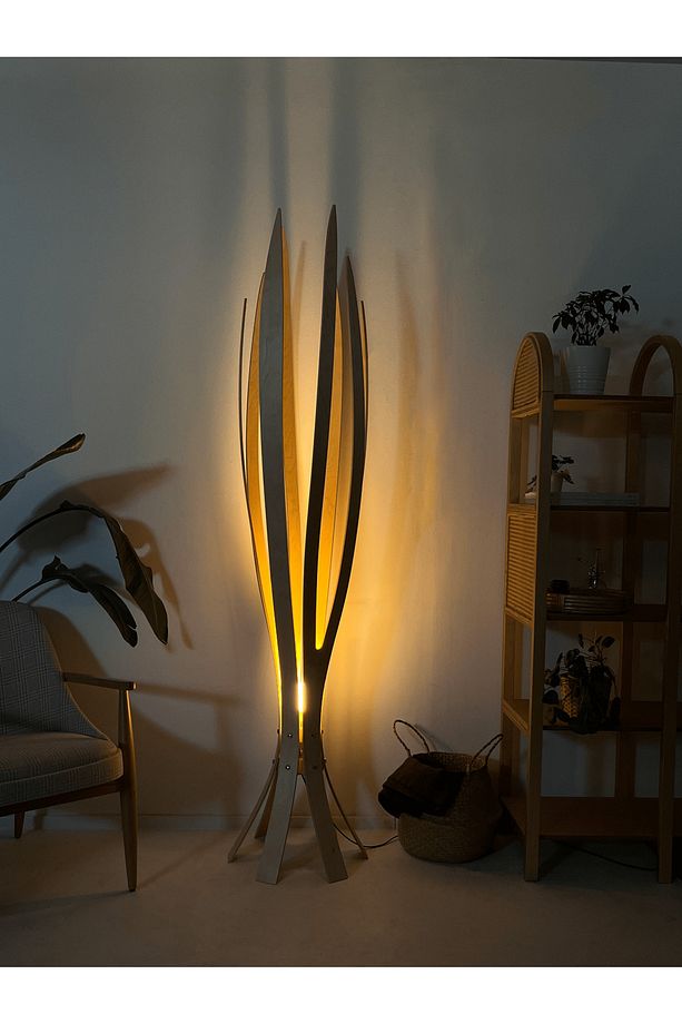 ''Hedra Lambader, İskandinav Tarzı Ahşap Lambader, Dekoratif Yer Lambası, Modern Salon Aydınlatma'' - 7