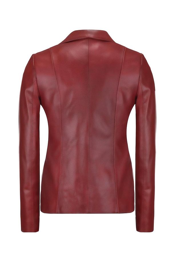 Kadın Tek Düğmeli Blazer Kırmızı Deri Ceket B2020 - 5