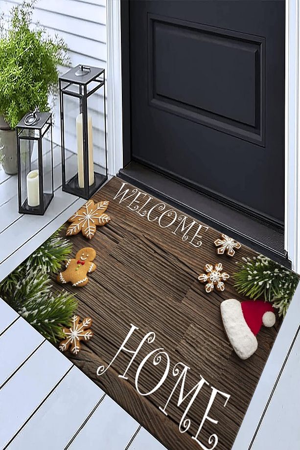 Alcadizayn Welcome Home Yazılı Kurabiye Desenli Yılbaşı Kapı Önü Paspası - 1