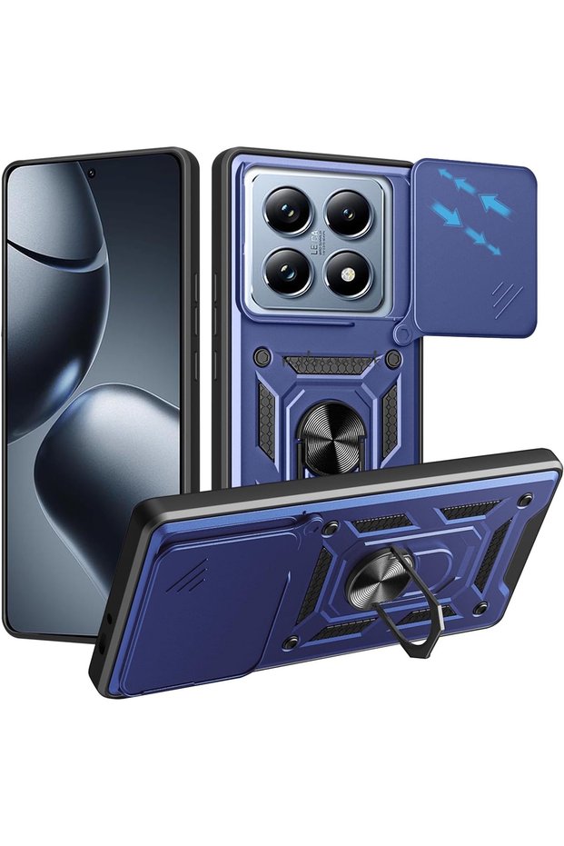 Xiaomi Mi 14t Pro Case Camera Protected with Sliding Ring Stand Armor Military Tank Cradle Cover