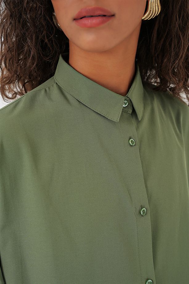3900 Oversize Uzun Basic Gömlek - Haki - 5
