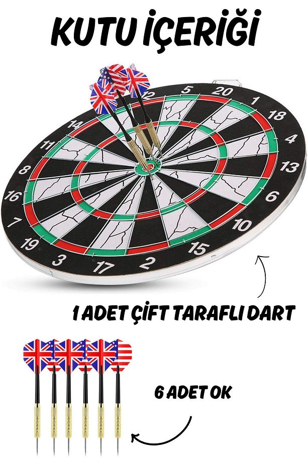 Profesyonel Büyük Boy Dart Seti 6 Oklu Çift Taraflı Kalın Dart Tahtası Metal Dart 45 cm - 3