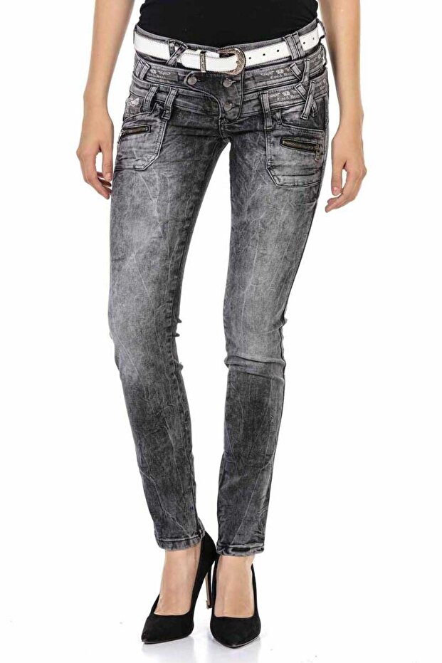 Wd431 Three Layers Belted Low Waist Denim Pants