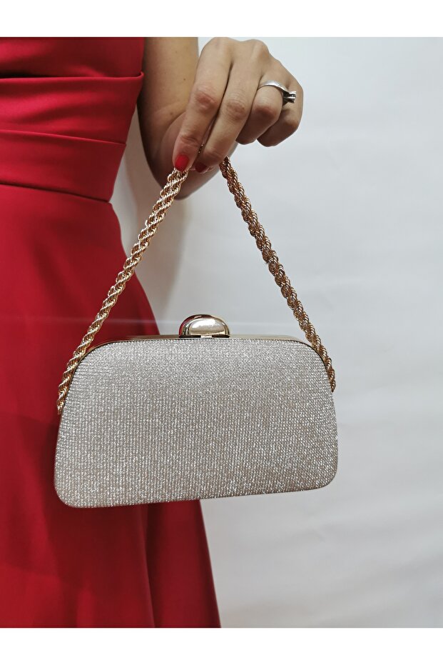 Women's Big Stone Golden Evening Clutch Night Chain Wedding Bag