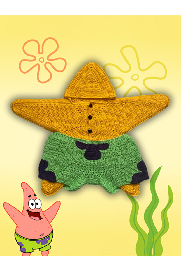 El Örgüsü Süngerbob & Patrick Yıldız Bebek Tulum ve Şort Seti - Şirin ve Renkli - 1