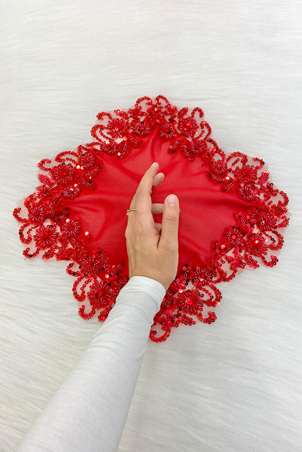 Red Bride Groom Handkerchief, Halay Handkerchief, Sequin Beaded, Wedding Henna Circumcision Promise Engagement