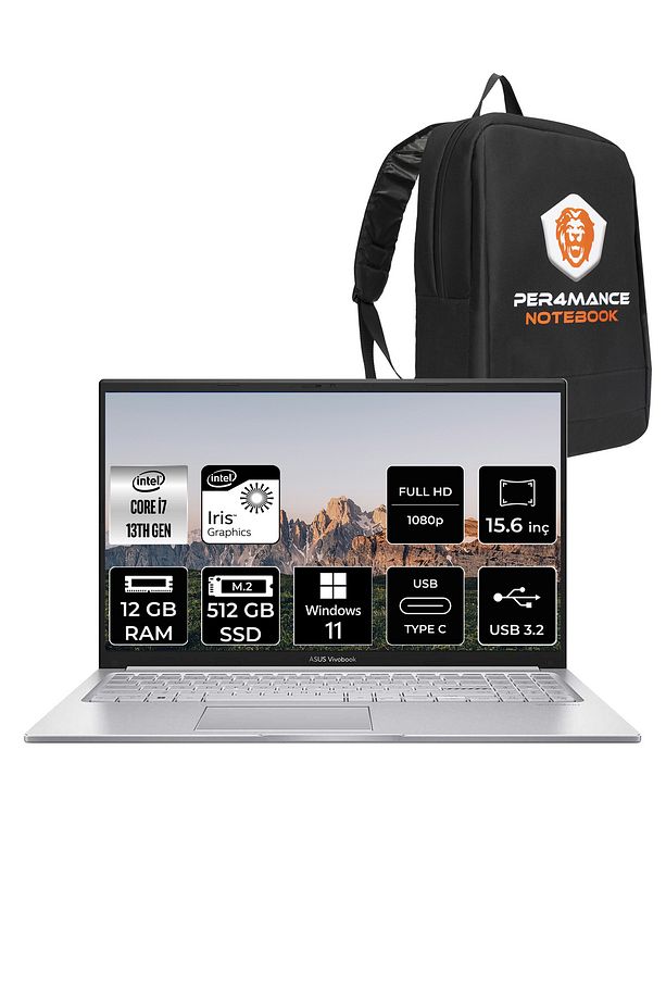 Vivobook 15 X1504VA i7 1355U 12GB RAM 512GB SSD 15.6'' FHD W11PRO NJ412 & PER4 ÇANTA - 1