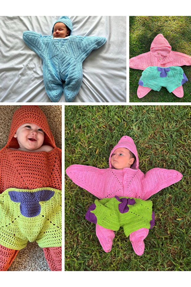 El Örgüsü Süngerbob & Patrick Yıldız Bebek Tulum ve Şort Seti - Şirin ve Renkli - 8