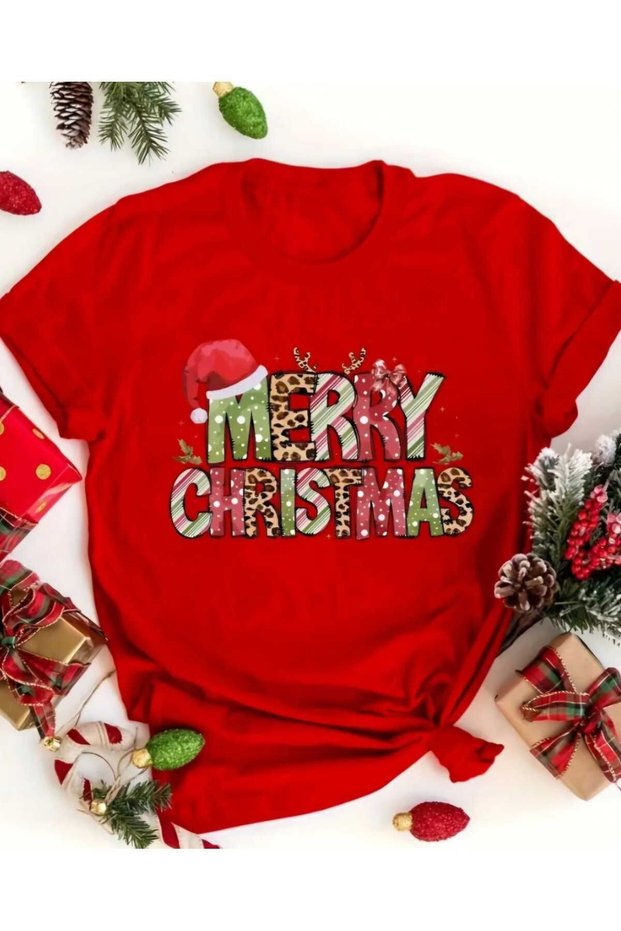 Women's/men's christmas themed red and white t-shirt - christmas print - oversized relaxed fit