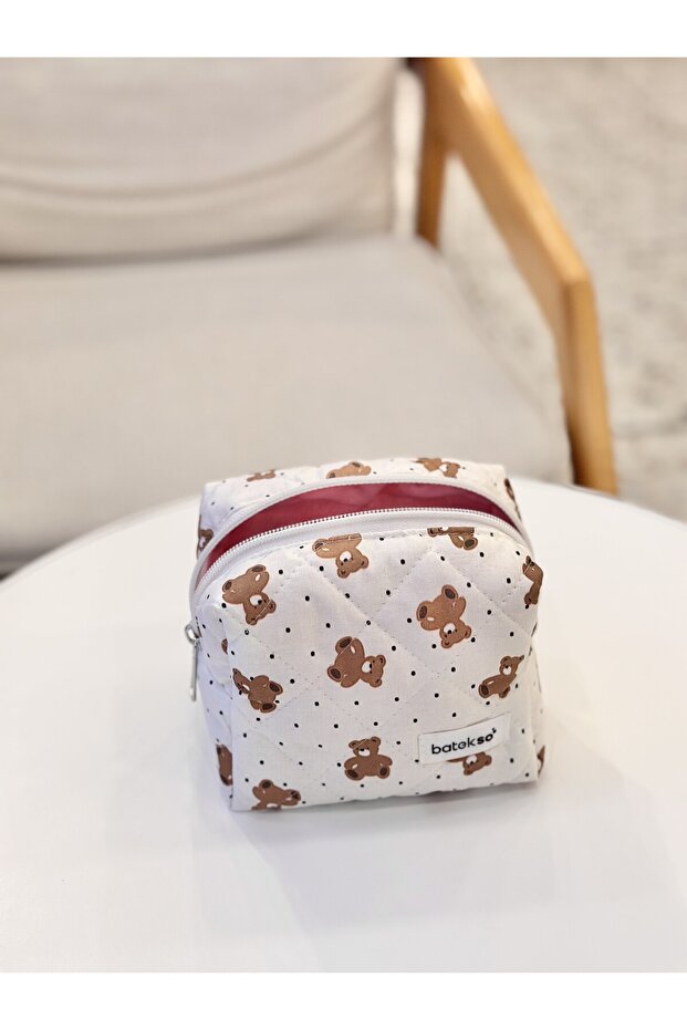 Mini Teddy Bear Patterned Makeup Bag Small Size - 3