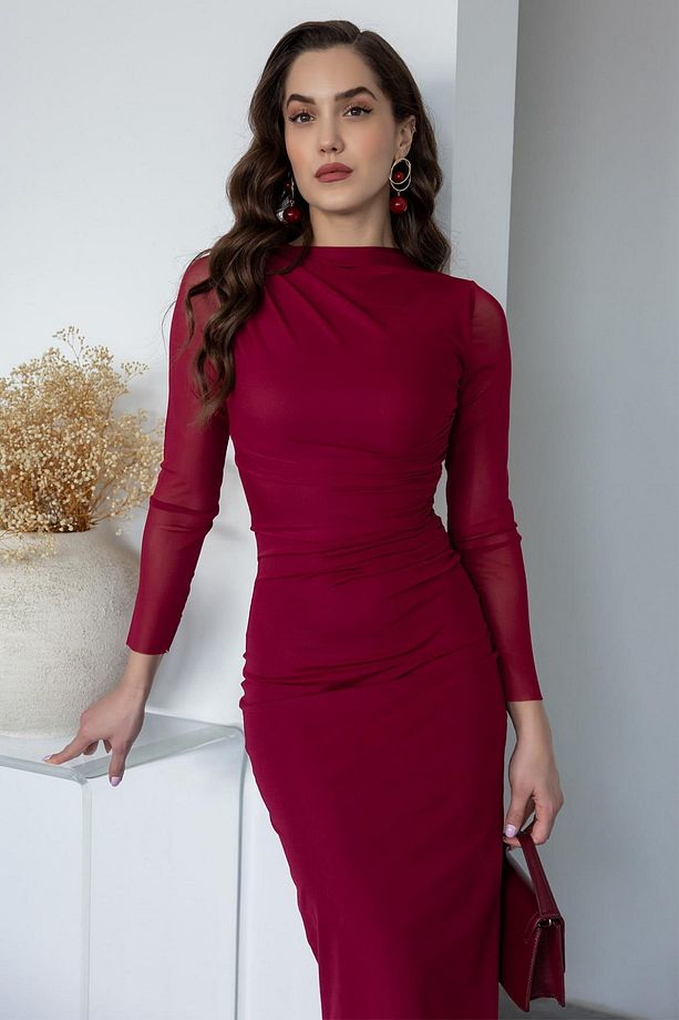 Tül Drapeli Maxi Elbise - 3
