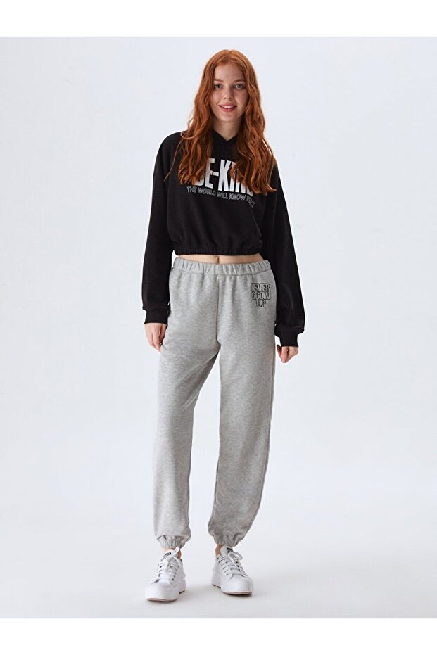 Baskılı Kapüşonlu Siyah Sweatshırt - 2