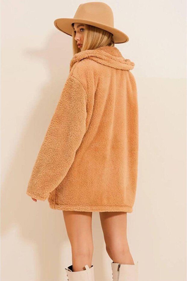 Kırçıllı Oversiz Peluş Ceket - 3