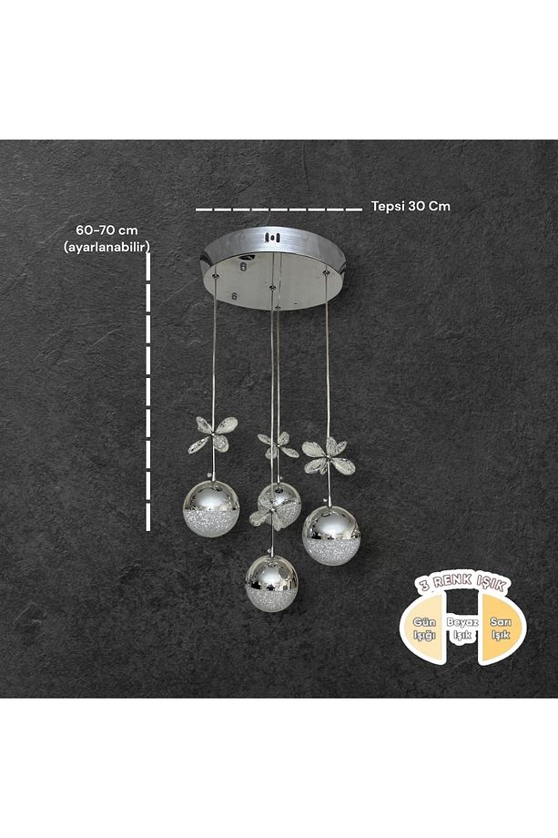 Krom Tepsi 4 Toplu Kumandalı 3 Renk Led - 2
