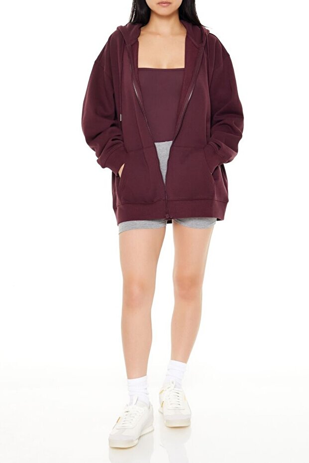 Fleece Fermuarlı Kapüşonlu Sweatshirt - 4