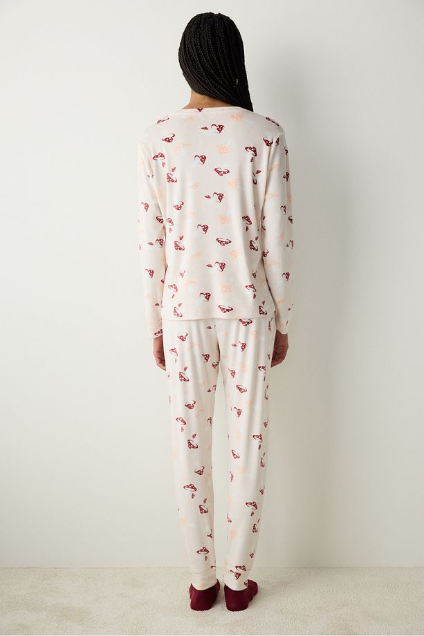 Cozy Fuzzy Bej Pantolon Pijama Takımı - 4