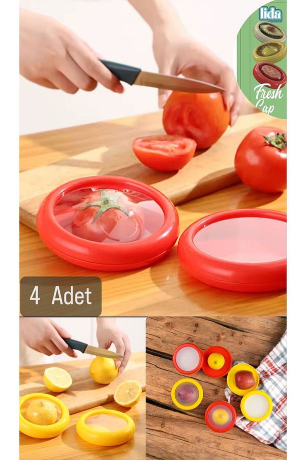 4 Adet Fresh Cup Kesilmiş Limon Elma vs Tazeliğini Koruyan Saklama Kabı Soğan Kutusu - 1