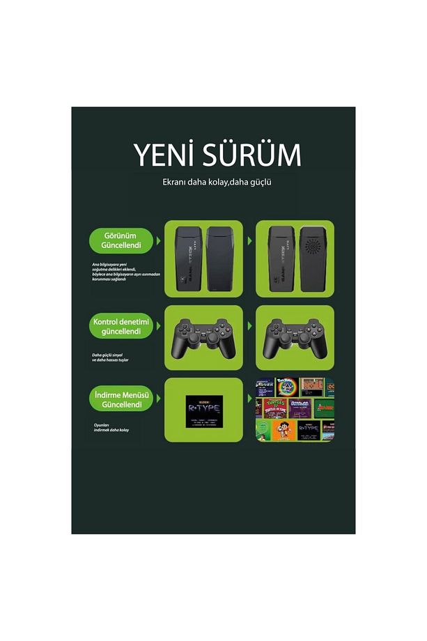 Kablosuz Çift Kol Atari Retro 10000 Oyun Game Stick M8 2.4g Uyumlu - 4