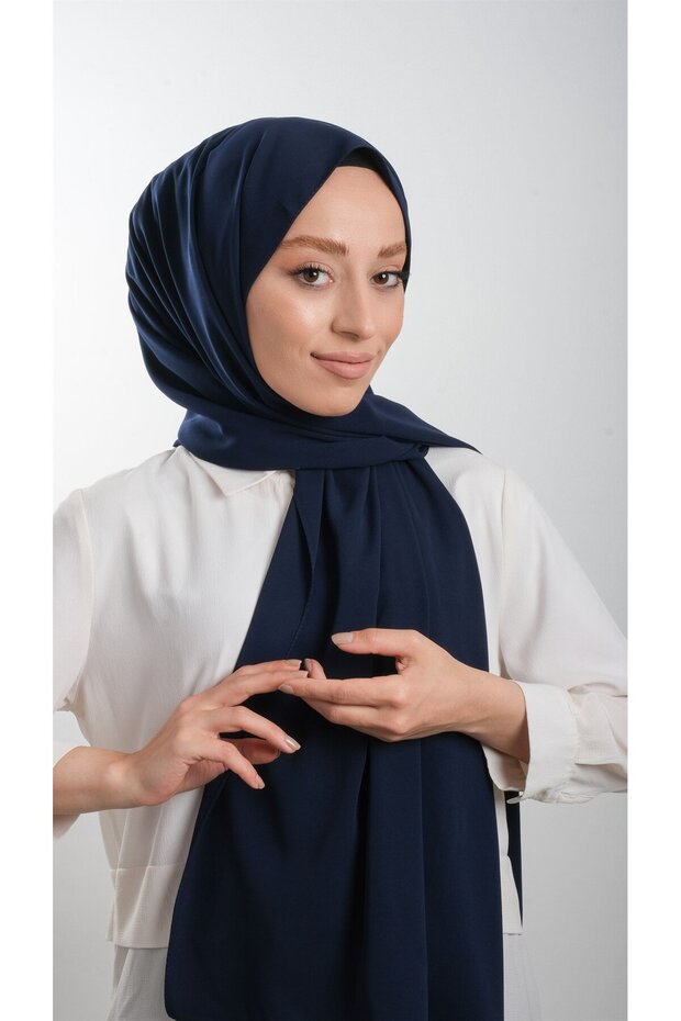 Navy Blue Plain Classic Shawl Medina Silk Simple 202103_02