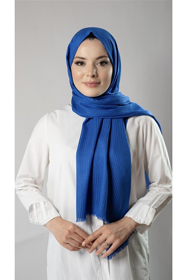Cobalt Blue Thin Striped Shawl Viscose Fabric Bursa Dolama 202111_24
