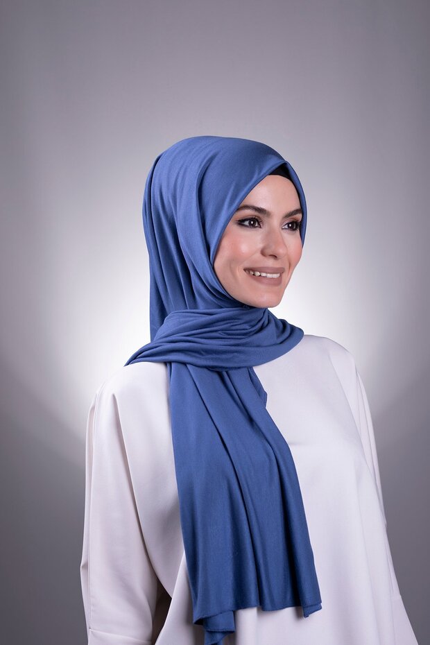 P. Blue Plain Classic Shawl Viscose Fabric Lycra Combed Cotton 202101_17