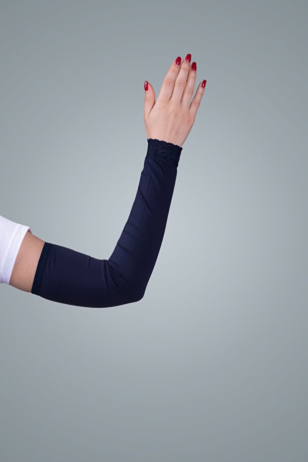 Navy Blue Hijab Arm Sleeve Viscose Fabric Laced 1002_02