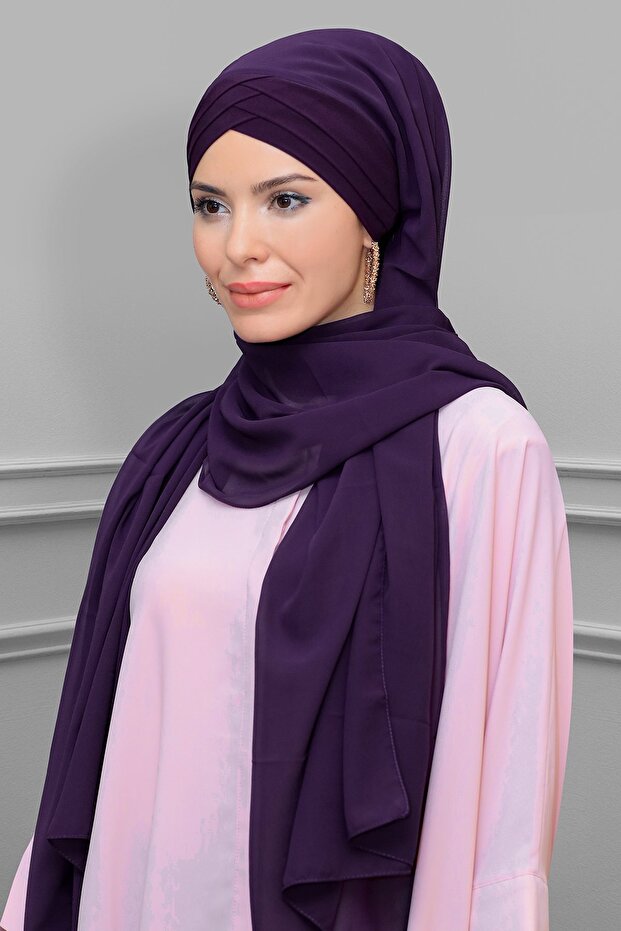 Plum Back Tie Shawl Chiffon Crossed Three-Stripes 1457_07