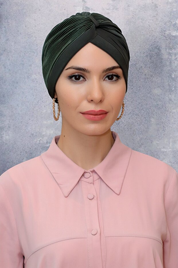Khaki Practical Ready-to-Fit Hijab Bonnet Fukuro Sandy Fabric Gathered 1831_09