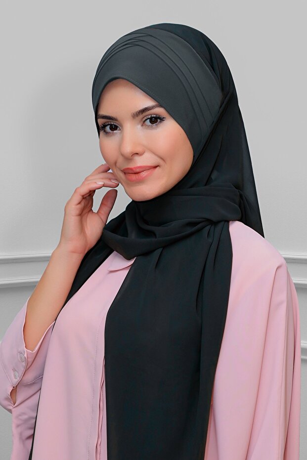 Gray Back Tied Shawl Chiffon Cross Banded Draped 1911_15