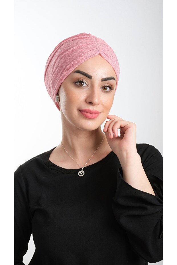 Pink Practical Ready-made Interlaced Hijab Bonnet Fukuro Glittered Gathered 2116_04