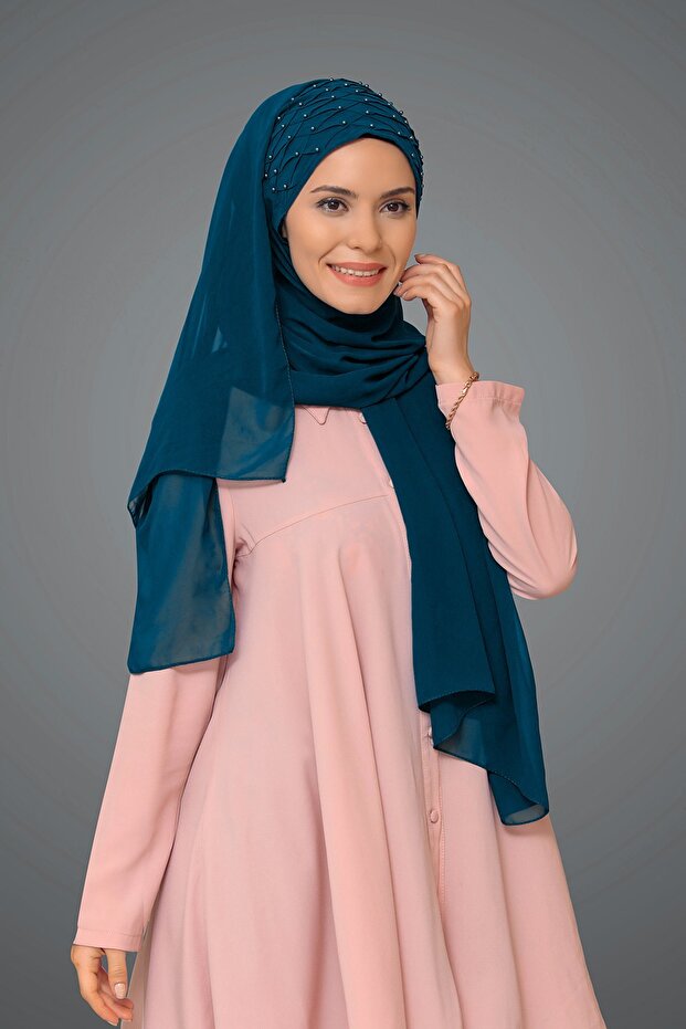 P. Blue Back-Tie Shawl Chiffon with Pearls 1901_17