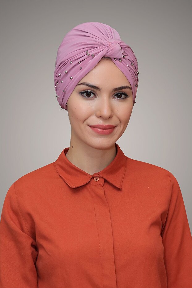 Dusty Rose Practical Wrap Hijab Bonnet Sandy Fabric Beaded 1870_18